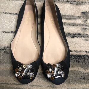 Kate Spade Navy blue suede Flats with Crystal Embellishments